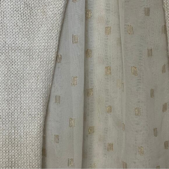 Lucky Brand sweater white lined back detail gold cozy comfy size large - Picture 6 of 6